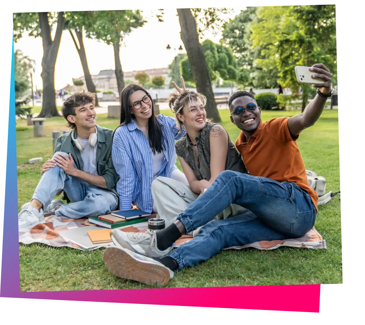 Friends taking selfie in a park
